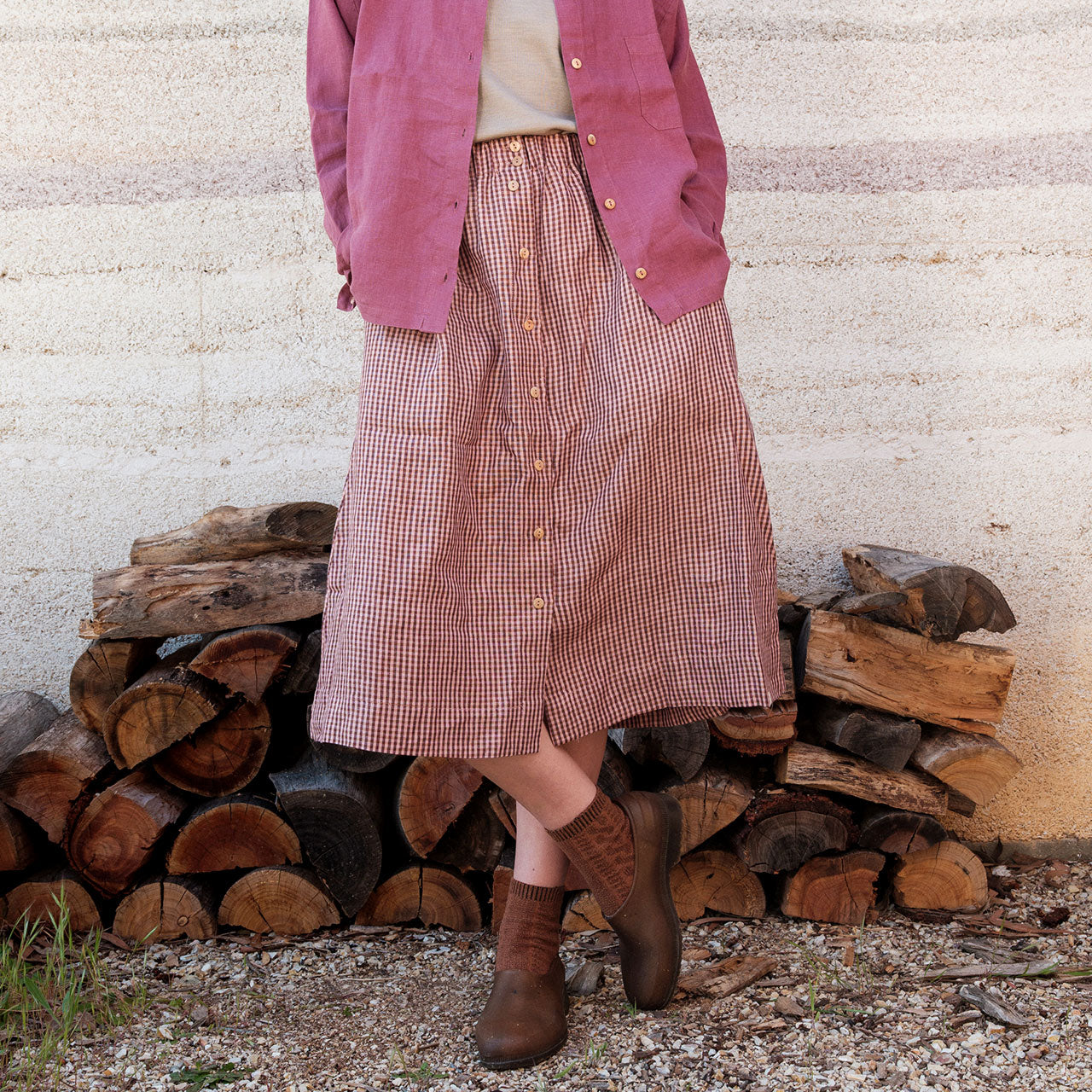 Midi Skirt - 100% Linen - Heather Check (Women's S-L)