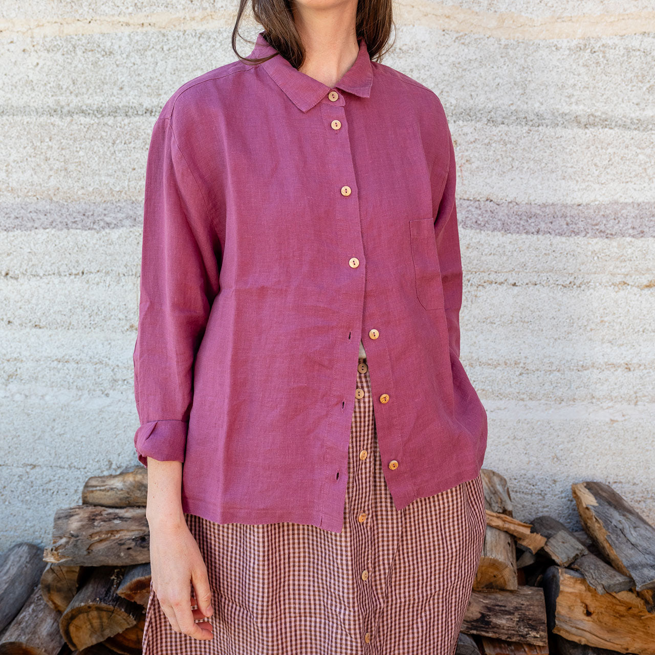 Shirt Blouse - 100% Linen - Blackberry (Women's S-L)