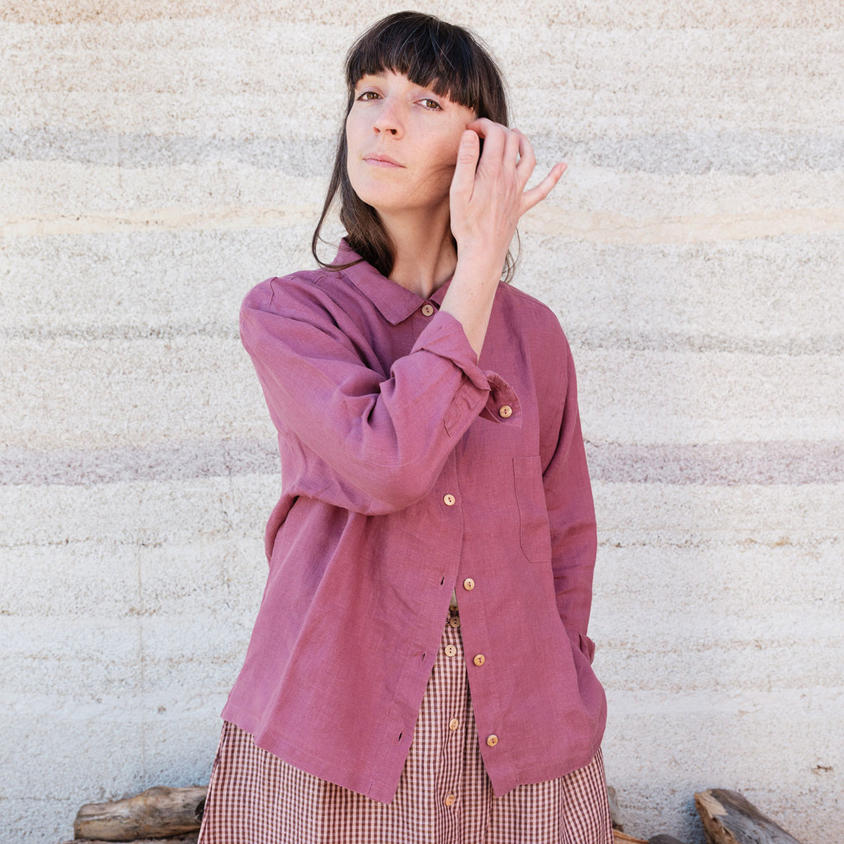 Shirt Blouse - 100% Linen - Blackberry (Women's S-L)