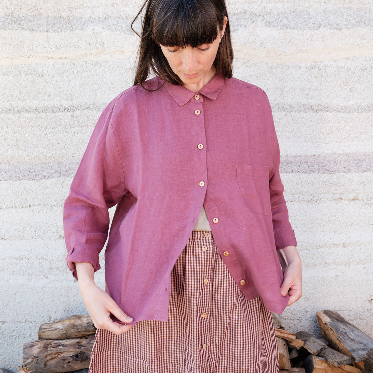 Shirt Blouse - 100% Linen - Blackberry (Women's S-L)