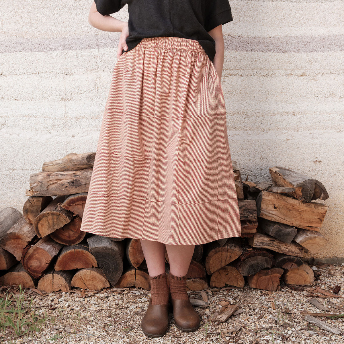 Bagru Block Print Pocket Skirt - 100% Hand Printed Indian Cotton (Women S-L)