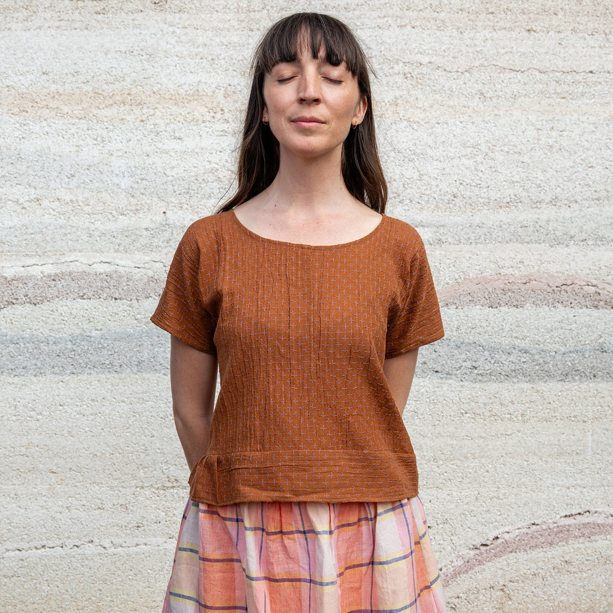 Cross Stitch Pieces Top - 100% Indian Cotton Muslin - Ginger Lilac (Women S-L)