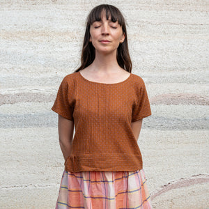 Cross Stitch Pieces Top - 100% Indian Cotton Muslin - Ginger Lilac (Women S-L)