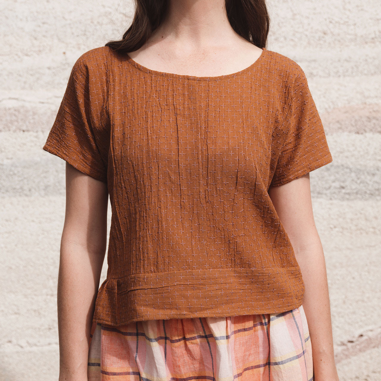 Cross Stitch Pieces Top - 100% Indian Cotton Muslin - Ginger Lilac (Women S-L)