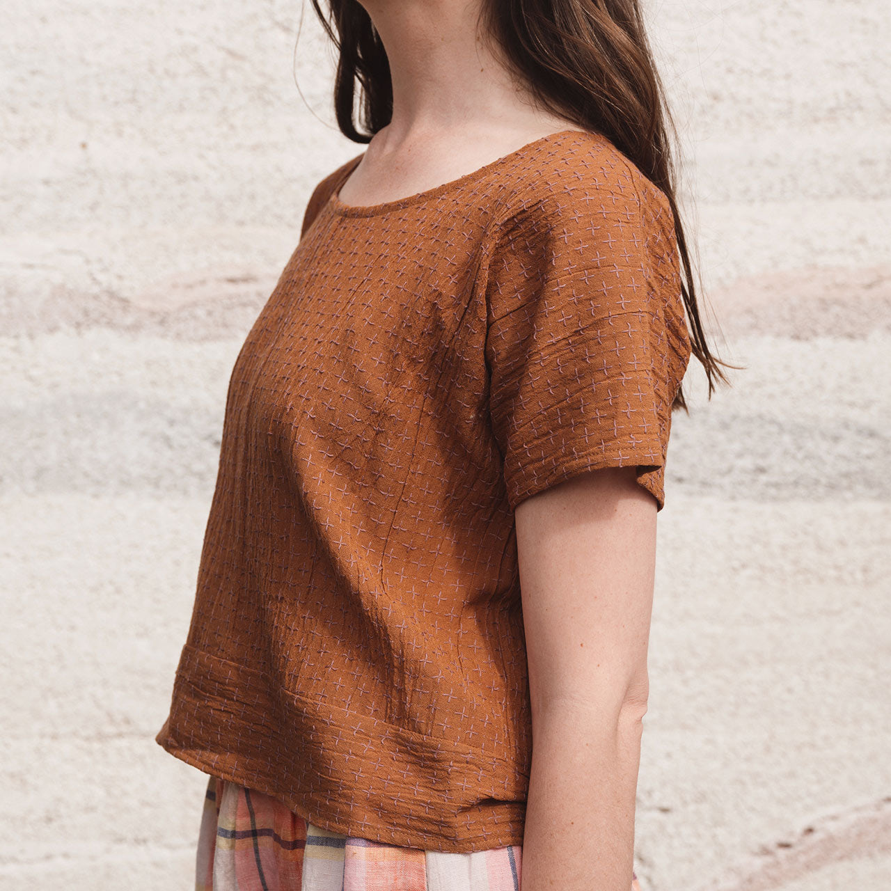 Cross Stitch Pieces Top - 100% Indian Cotton Muslin - Ginger Lilac (Women S-L)