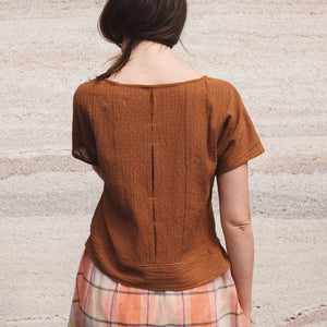 Cross Stitch Pieces Top - 100% Indian Cotton Muslin - Ginger Lilac (Women S-L)