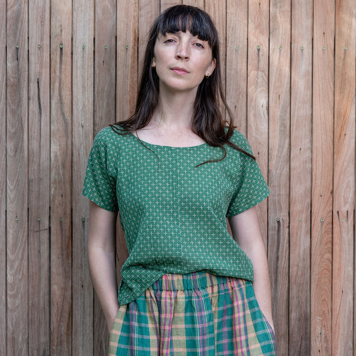 Cross Stitch Pieces Top - 100% Indian Cotton Muslin - Sweet Pea (Women S-L)