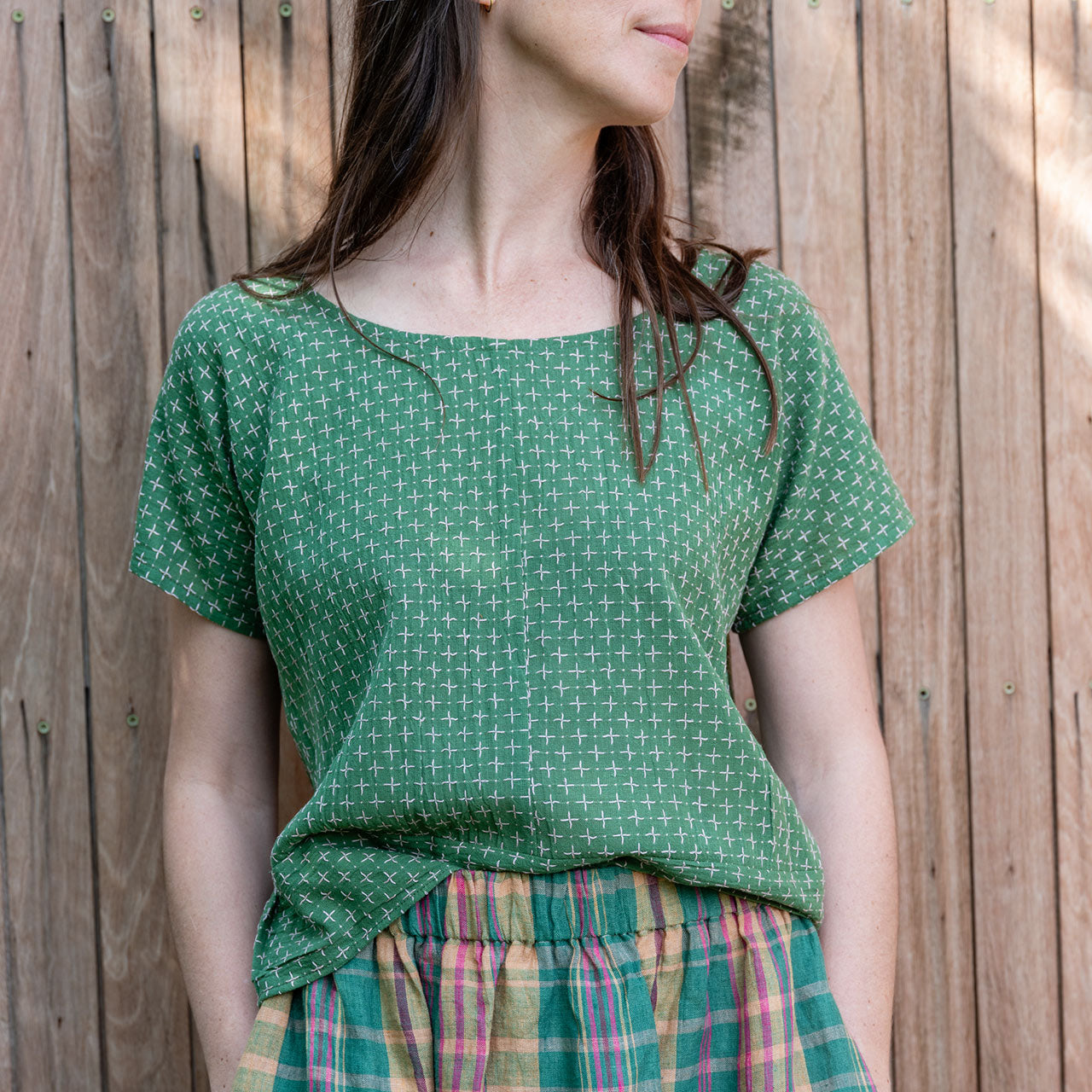 Cross Stitch Pieces Top - 100% Indian Cotton Muslin - Sweet Pea (Women S-L)