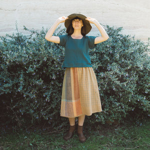 Cross Stitch Pieces Top - 100% Indian Cotton Muslin - Viridian Blue (Women S-L)