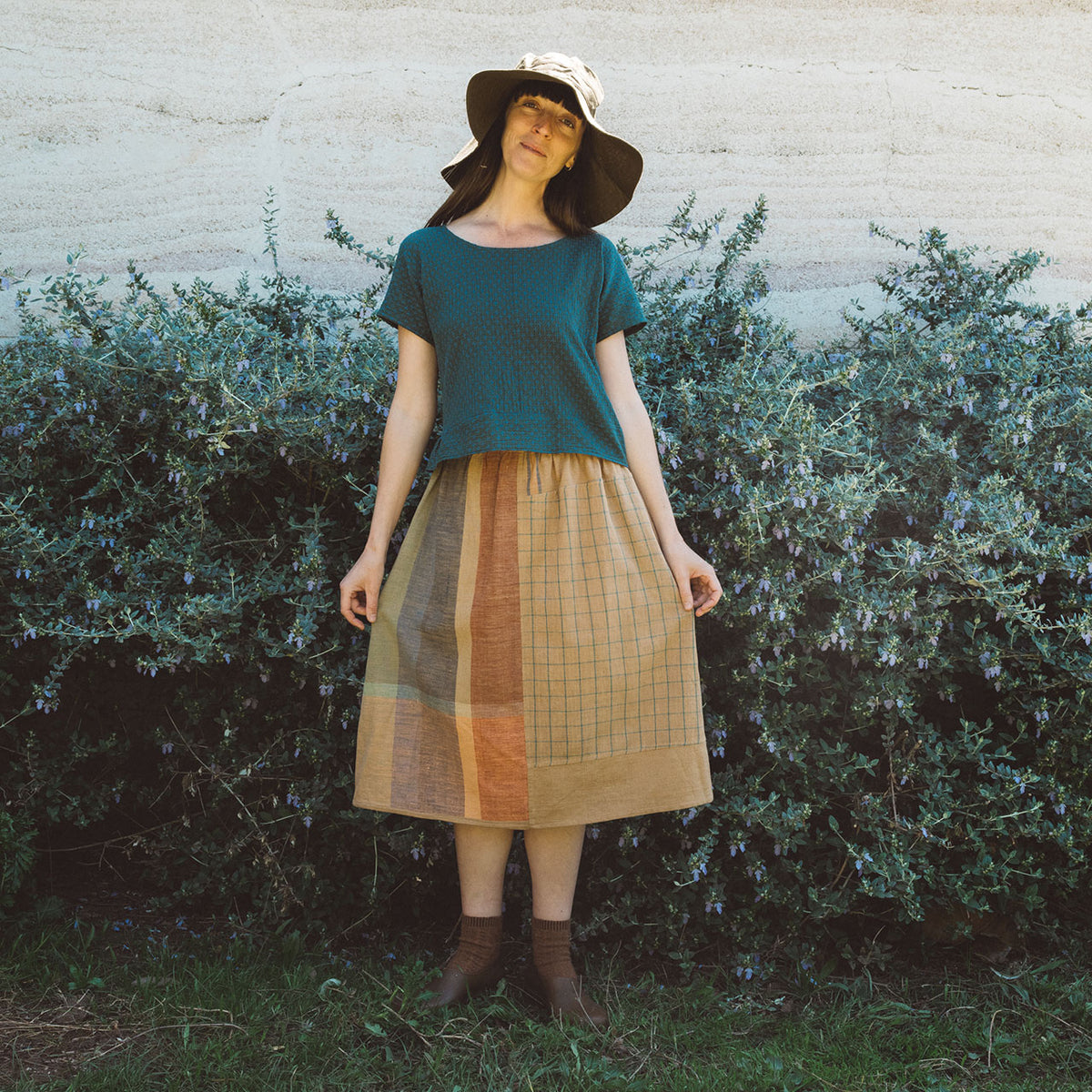 Cross Stitch Pieces Top - 100% Indian Cotton Muslin - Viridian Blue (Women S-L)