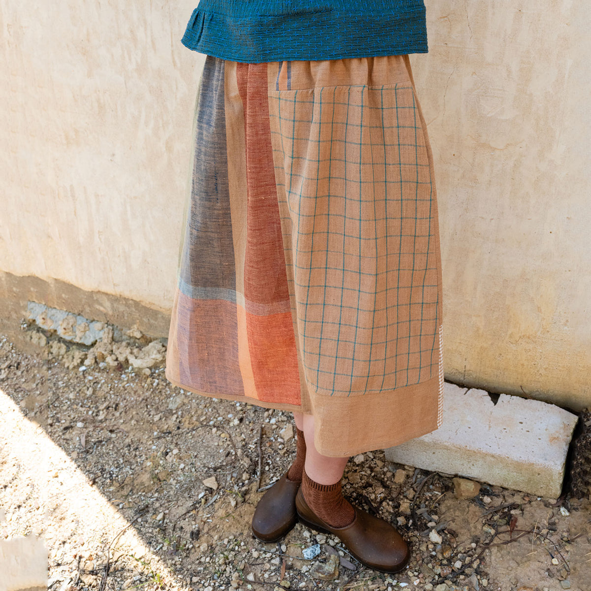 Patchwork Pocket Skirt - 100% Hand Loomed Heirloom Cotton with Plant Dyes (Women S-L)