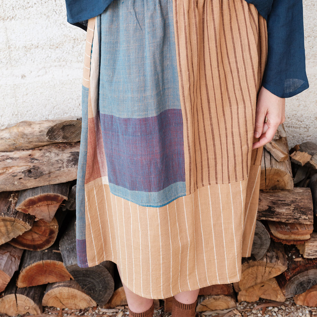 Patchwork Pocket Skirt - 100% Hand Loomed Heirloom Cotton with Plant Dyes (Women S-L)