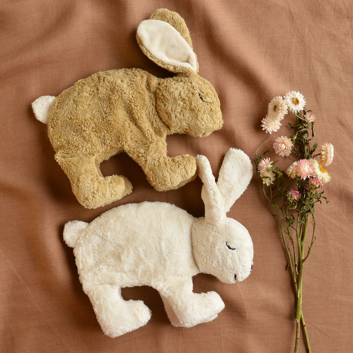 Cuddly Rabbit Toy/Heat Pack in Organic Cotton/Lambswool - Fawn (Small)