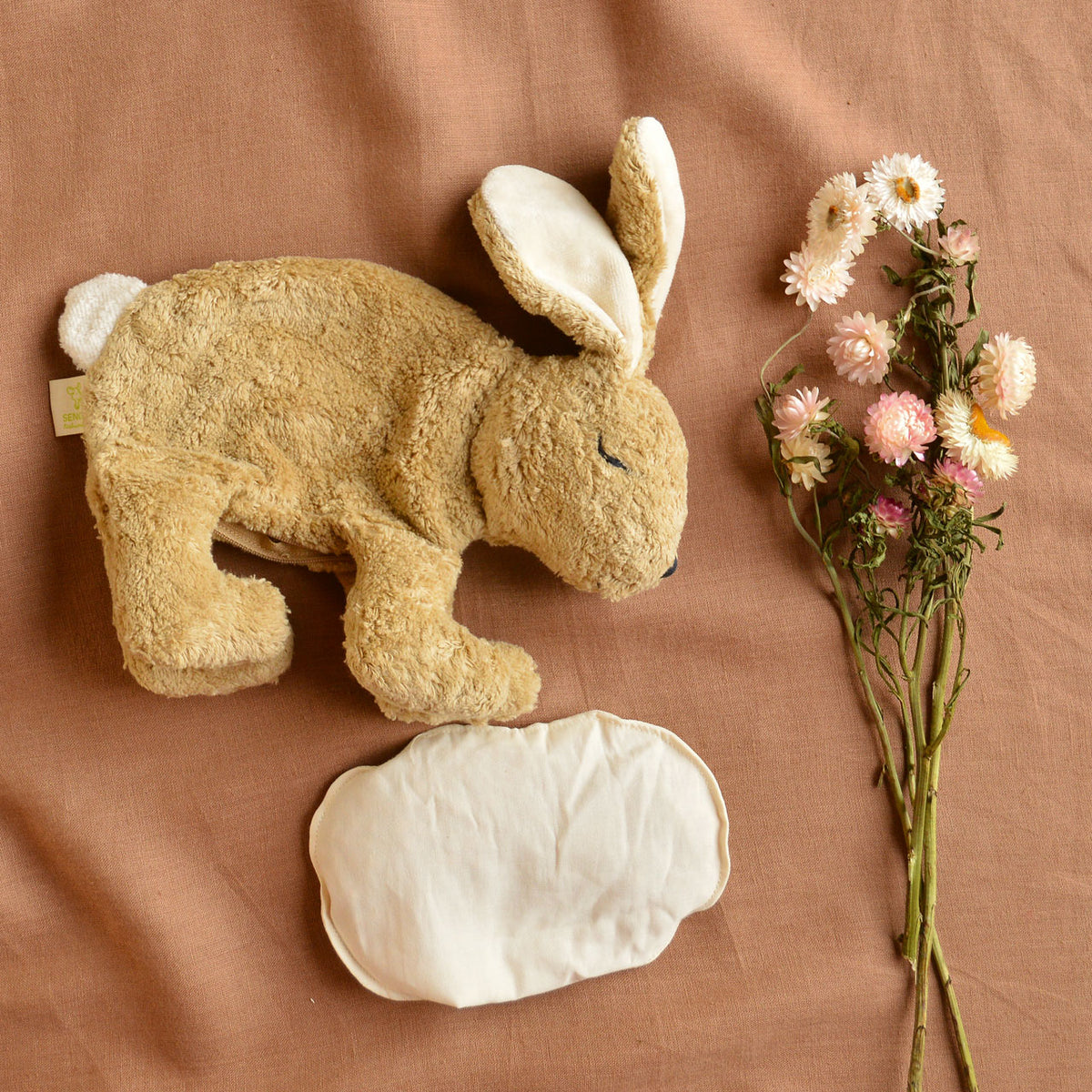 Cuddly Rabbit Toy/Heat Pack in Organic Cotton/Lambswool - Fawn (Small)