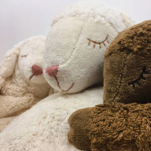 Cuddly Sheep Toy/Heat Pack in Organic Cotton/Lambswool - Brown (Small)