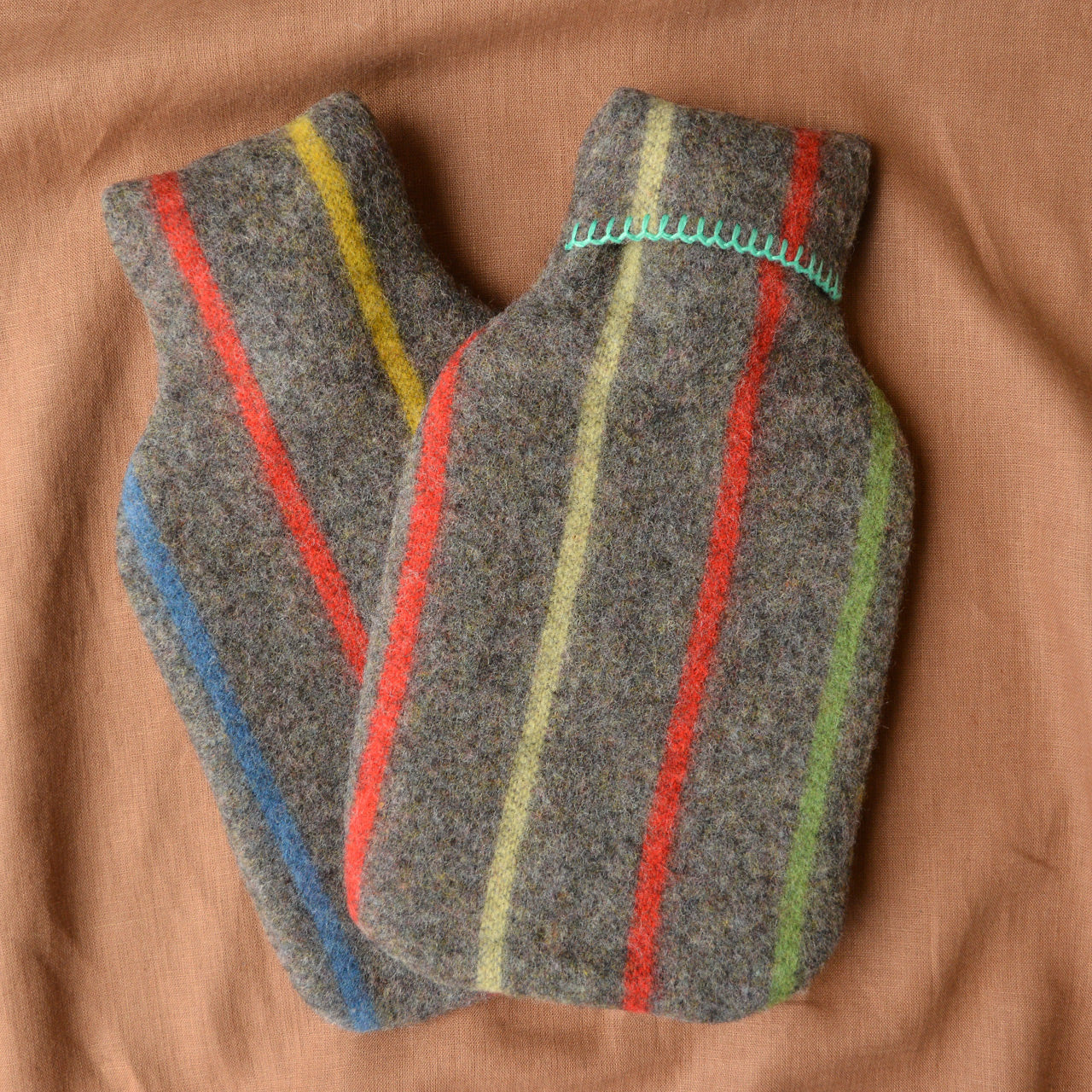 Hot Water Bottle with 50/50 Recycled/Virgin Wool Cover - Vintage Stripes