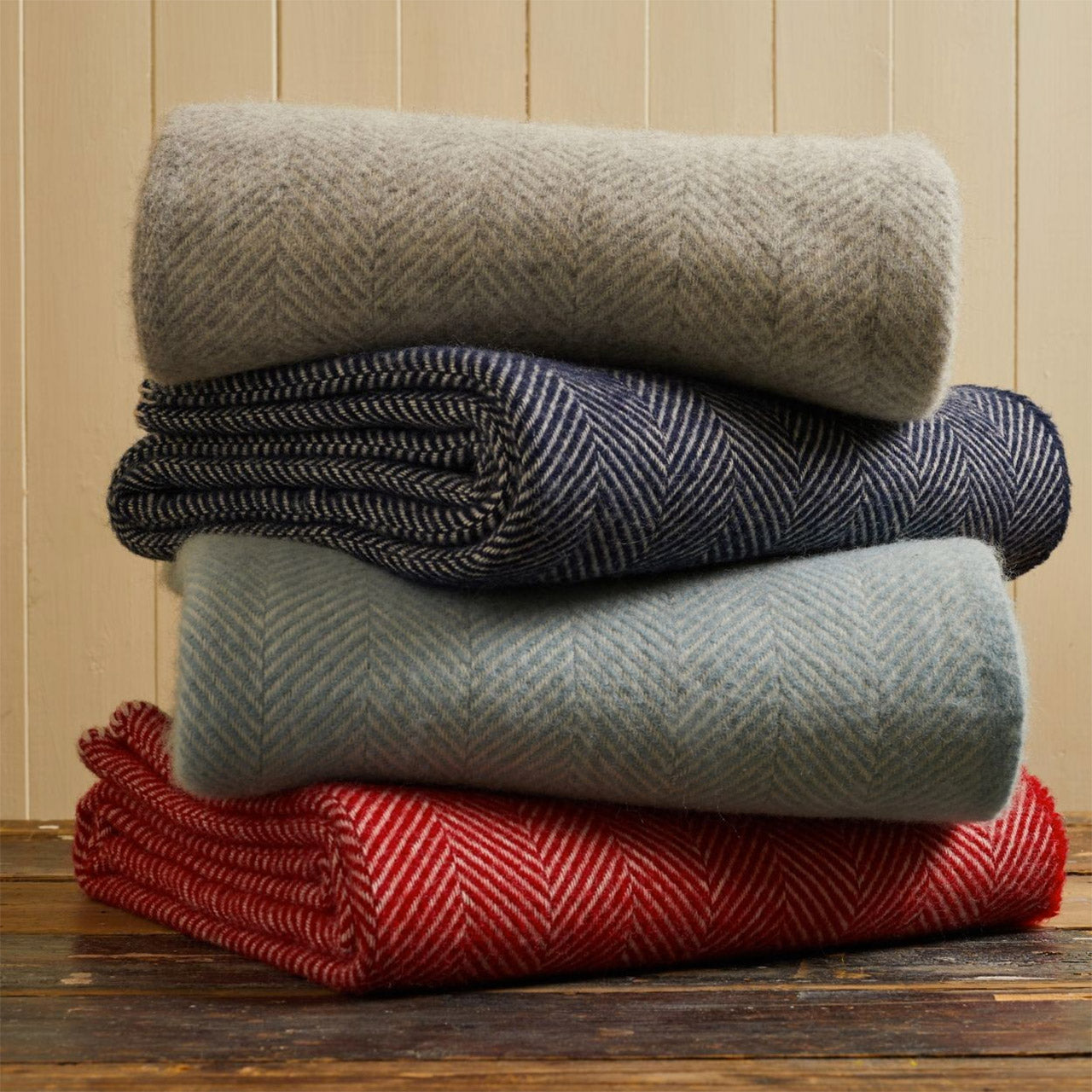 Herringbone Blanket in 100% Pure Wool - Silver/Ecru (140x200cm)