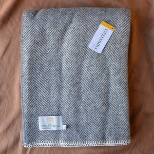 Herringbone Blanket in 100% Pure Wool - Slate/Ecru (140x200cm) *Returning 2025