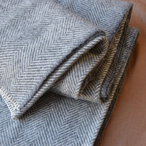 Herringbone Blanket in 100% Pure Wool - Slate/Ecru (140x200cm) *Returning 2025