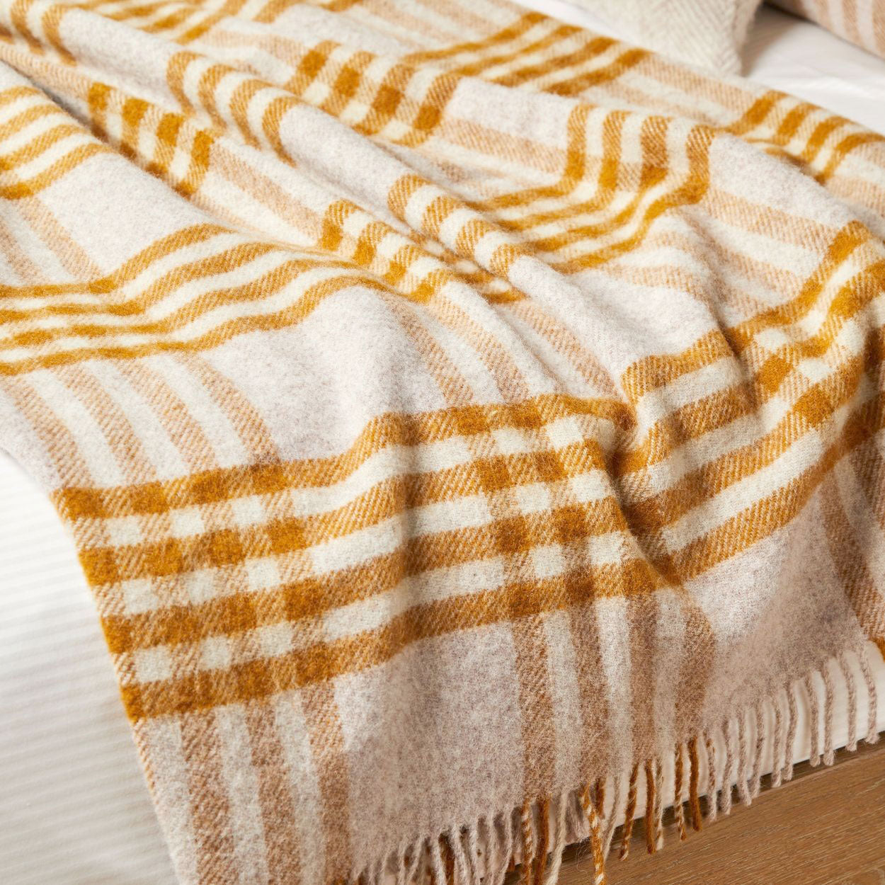 Extra Large Throw - 100% Wool - Hex Check - English Mustard (150x240cm)