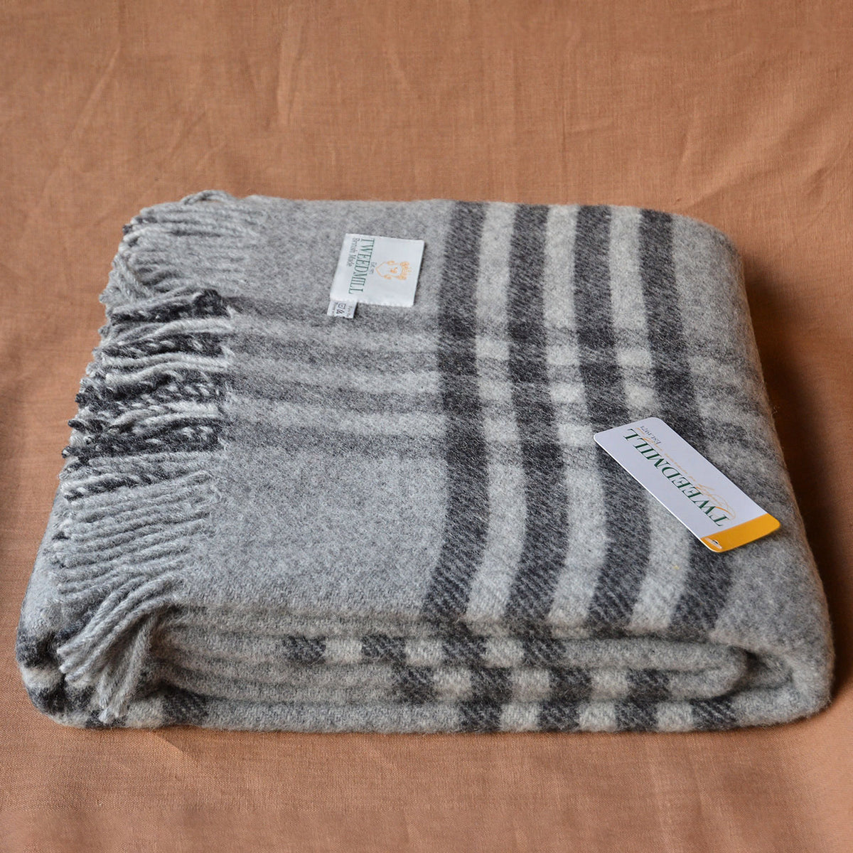 Extra Large Throw - 100% Wool - Hex Check - Charcoal (150x240cm)