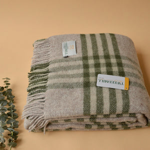 Extra Large Throw in 100% Wool - Hex Check - Olive (150x240cm) *Returning May