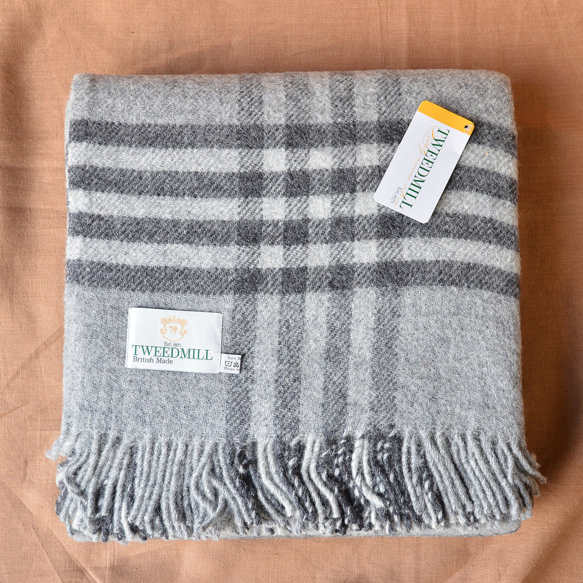 Extra Large Throw - 100% Wool - Hex Check - Charcoal (150x240cm)