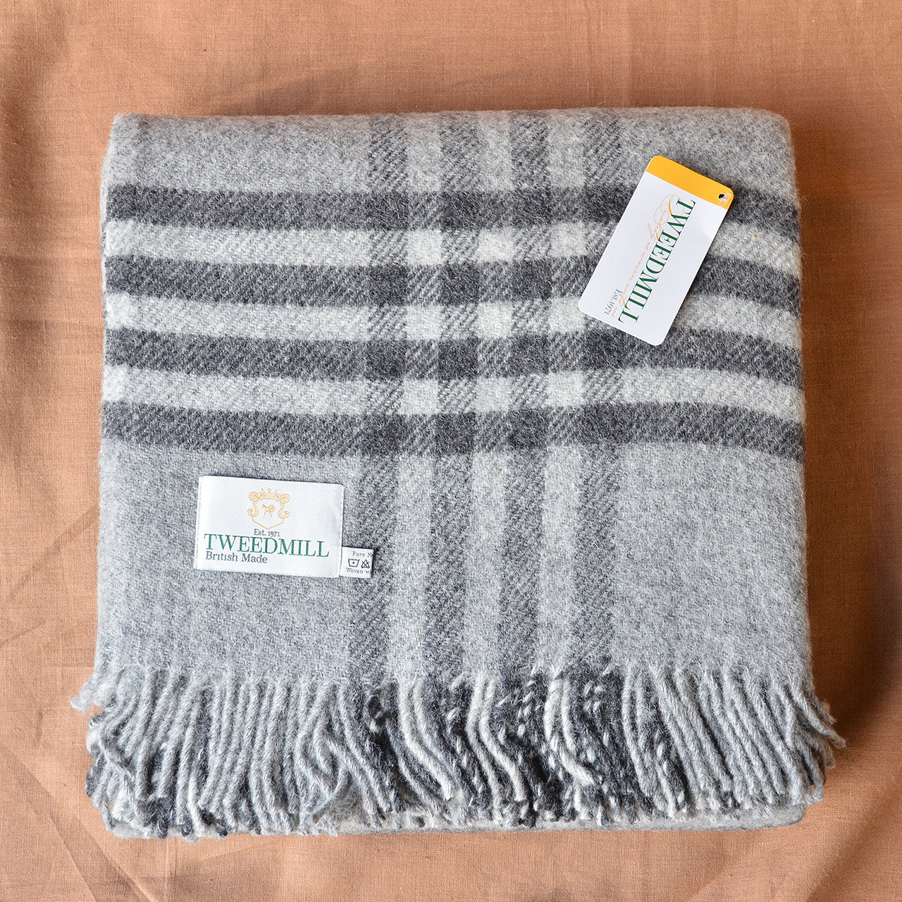 Extra Large Throw - 100% Wool - Hex Check - Charcoal (150x240cm)