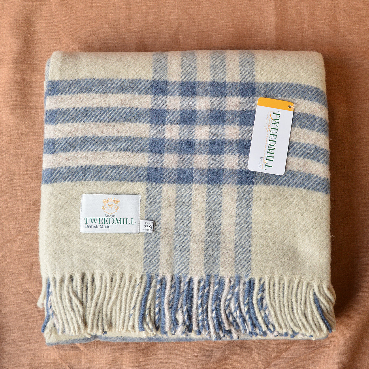 Extra Large Throw - 100% Wool - Hex Check - Blue Slate (150x240cm)