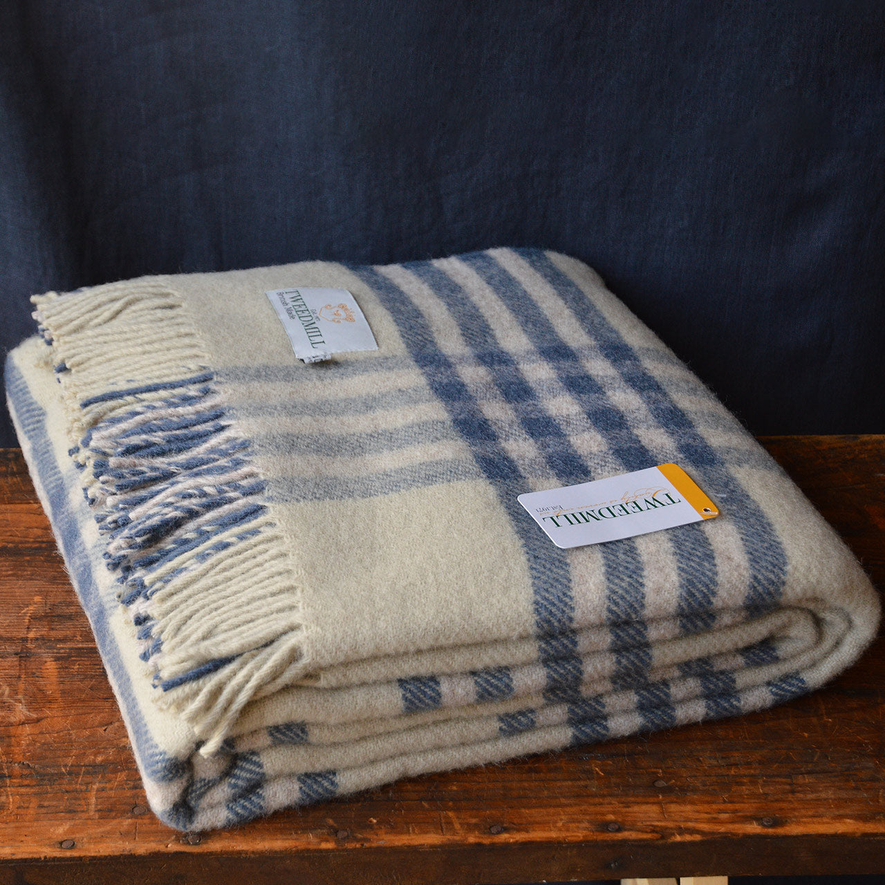 Extra Large Throw - 100% Wool - Hex Check - Blue Slate (150x240cm) *Last One!