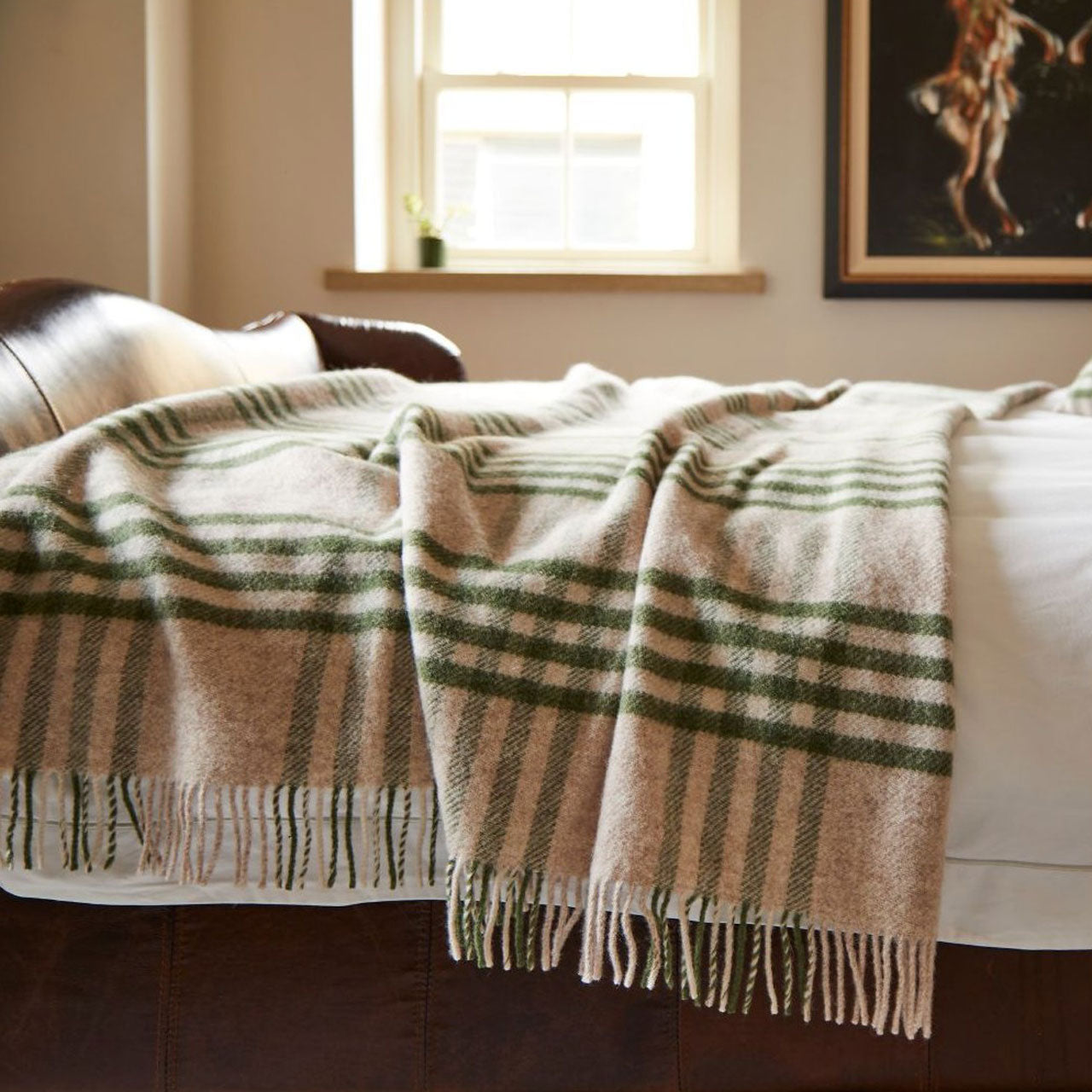 Large Hex Check Throw in 100% Wool - Olive (150x240cm)