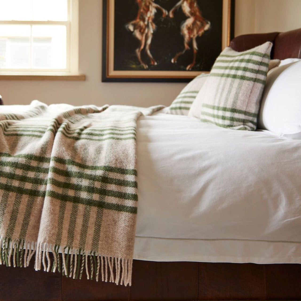 Extra Large Throw in 100% Wool - Hex Check - Olive (150x240cm) *Returning May
