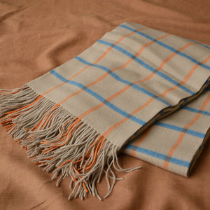 Chequered Check Throw - 100% Lambswool - Ocean & Orange (140x190cm)