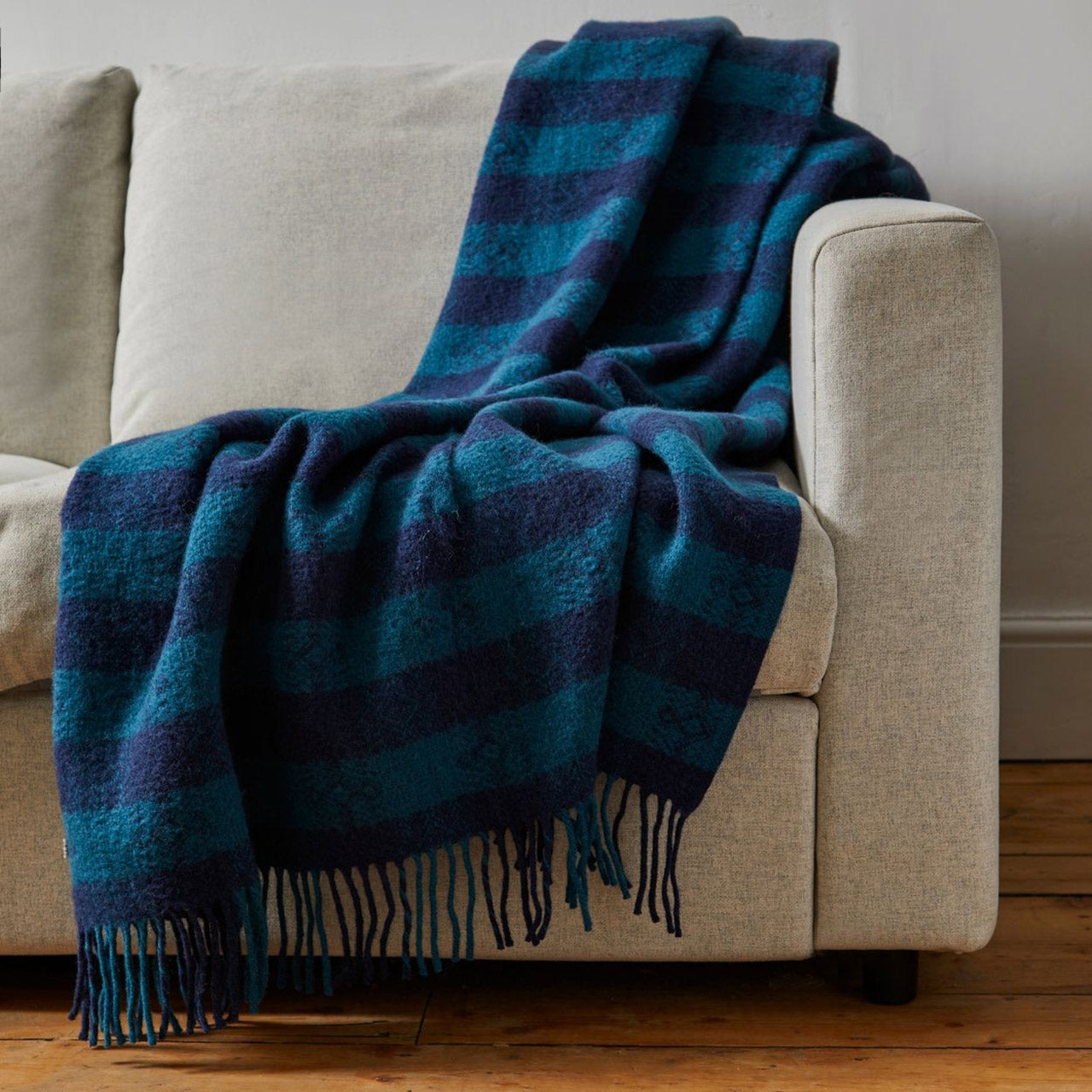 Drapers Throw - 100% Wool - Hutton Check - Navy (150x183cm)