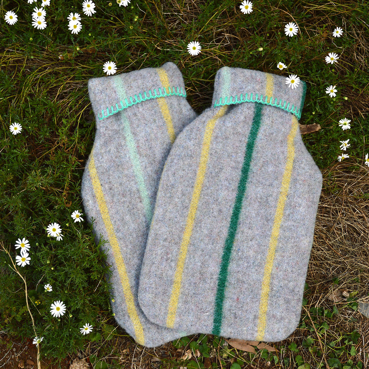 Hot Water Bottle with 50/50 Recycled/Virgin Wool Cover - Vintage Stripes