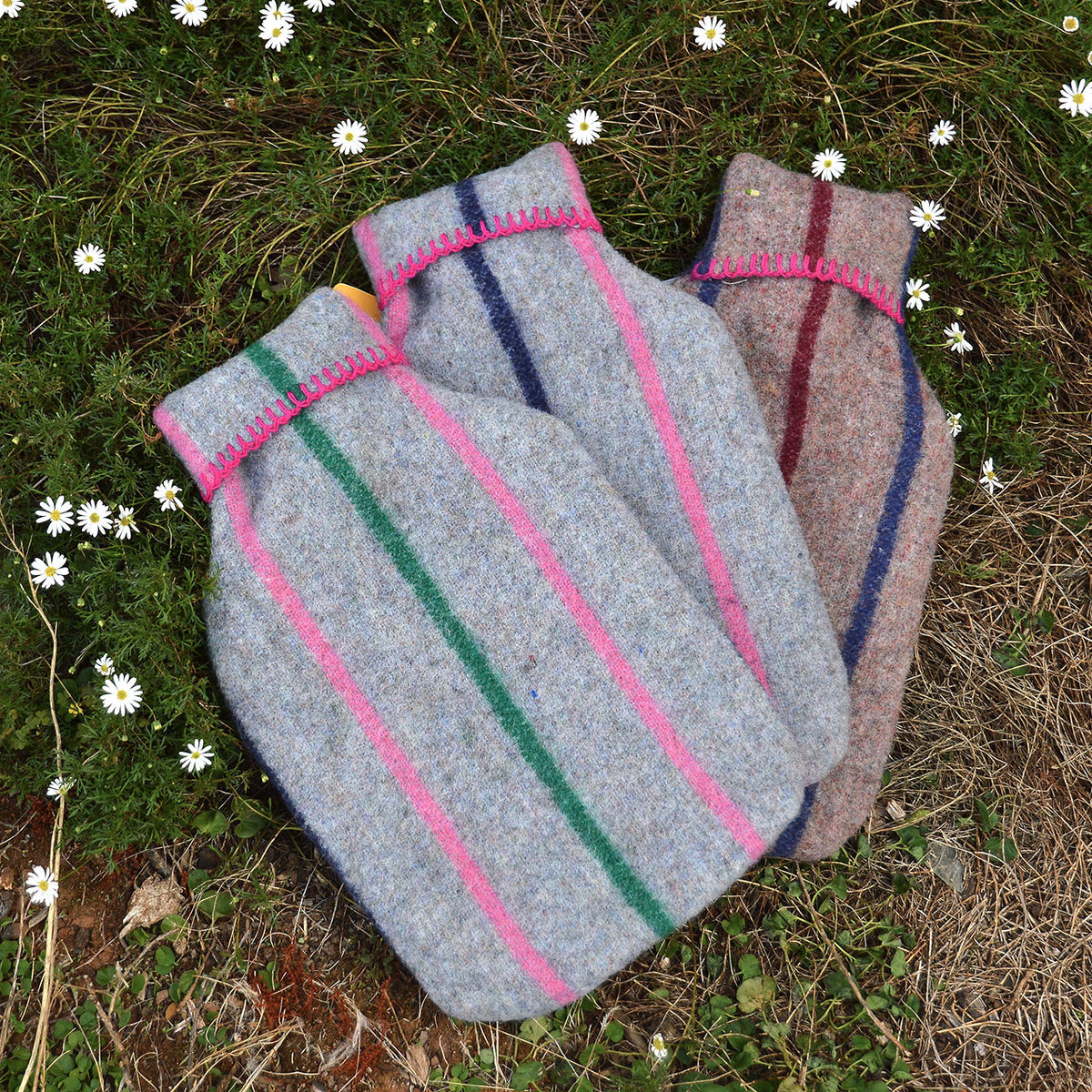 Hot Water Bottle with 50/50 Recycled/Virgin Wool Cover - Vintage Stripes