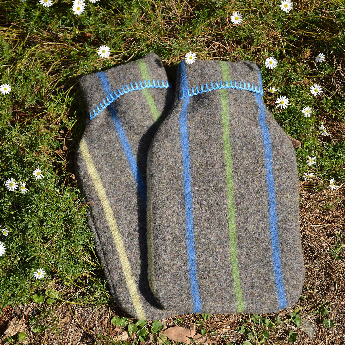 Hot Water Bottle with 50/50 Recycled/Virgin Wool Cover - Vintage Stripes
