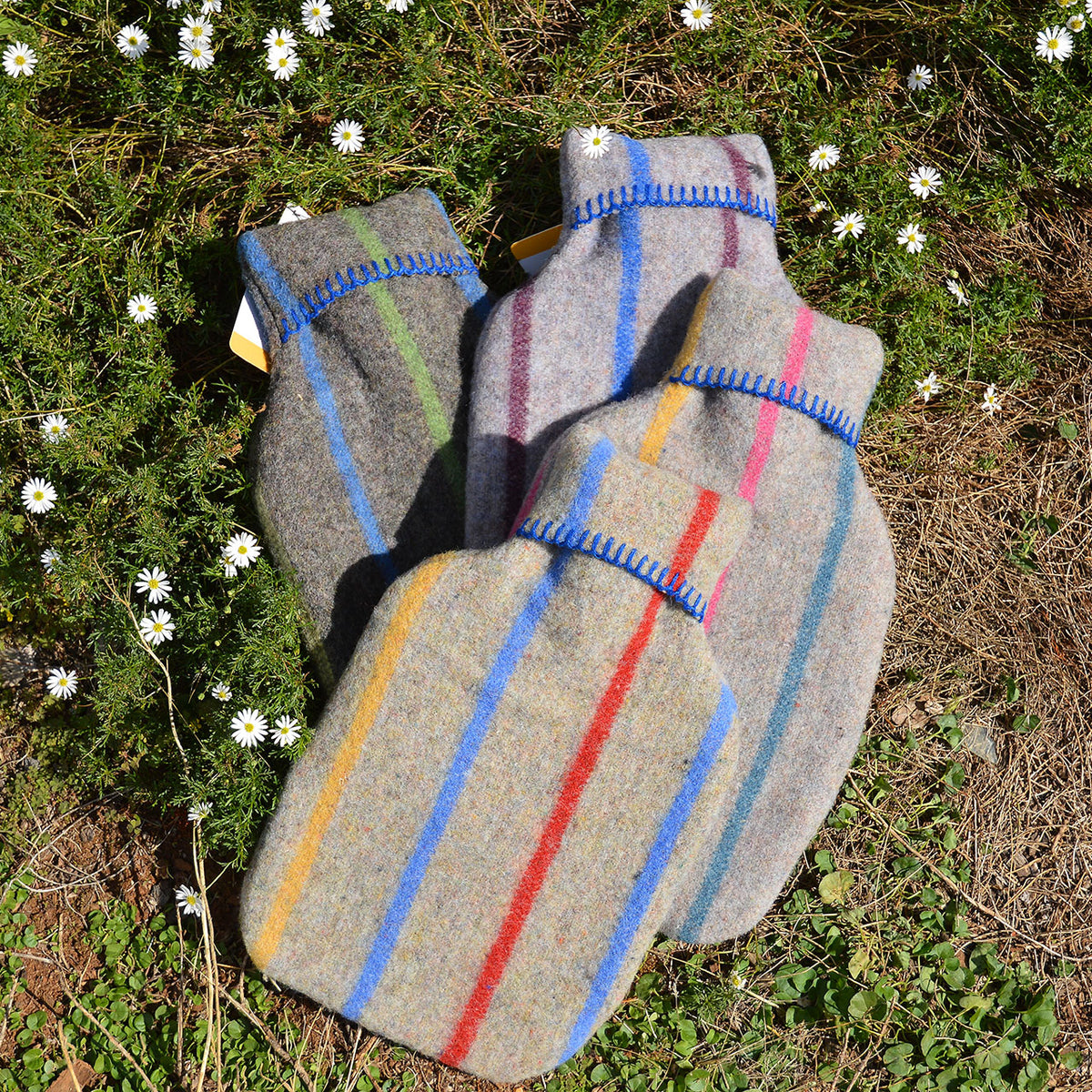 Hot Water Bottle with 50/50 Recycled/Virgin Wool Cover - Vintage Stripes