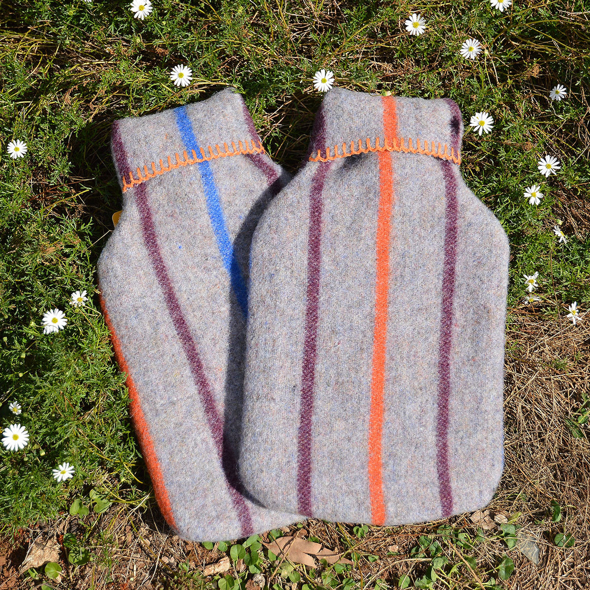 Hot Water Bottle with 50/50 Recycled/Virgin Wool Cover - Vintage Stripes