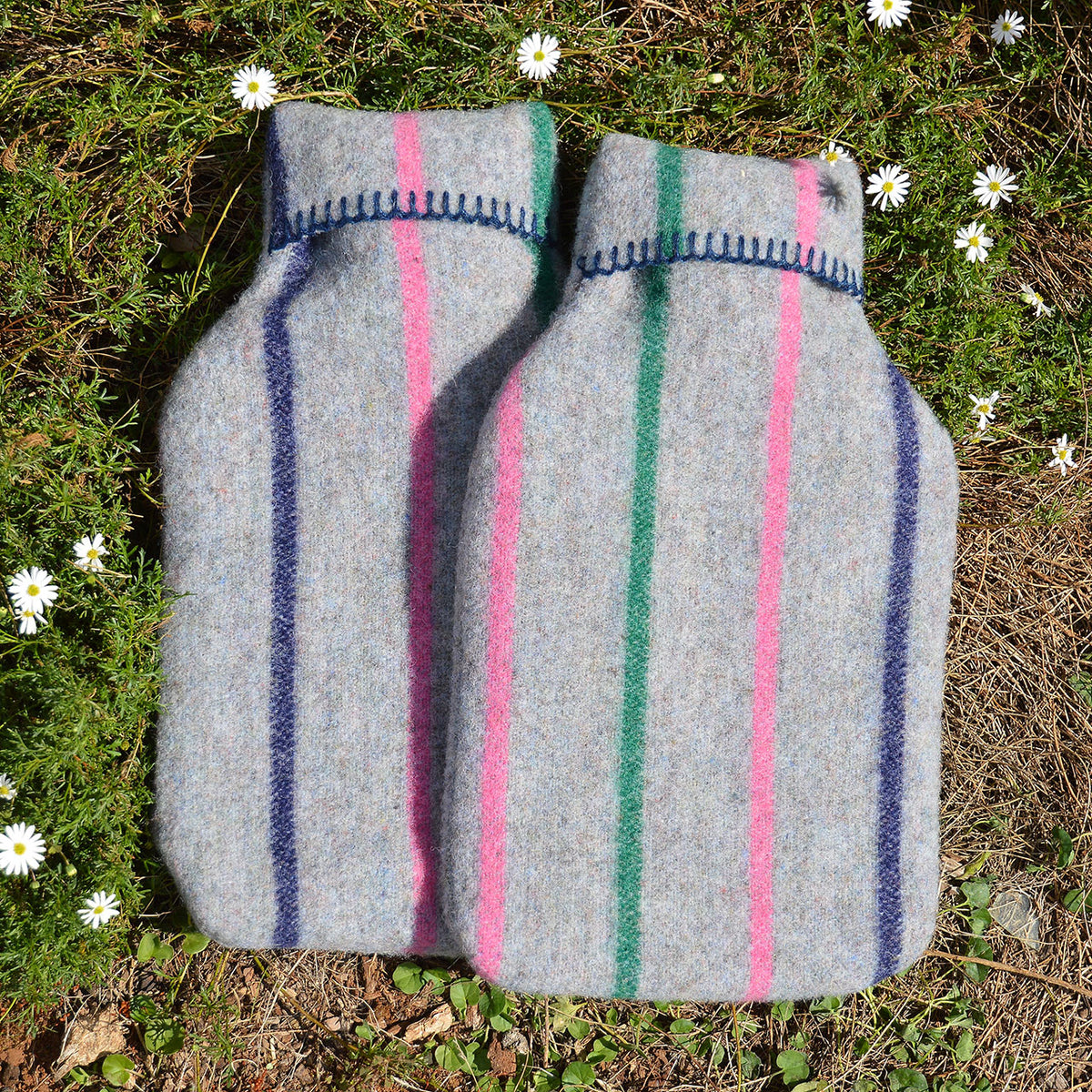 Hot Water Bottle with 50/50 Recycled/Virgin Wool Cover - Vintage Stripes