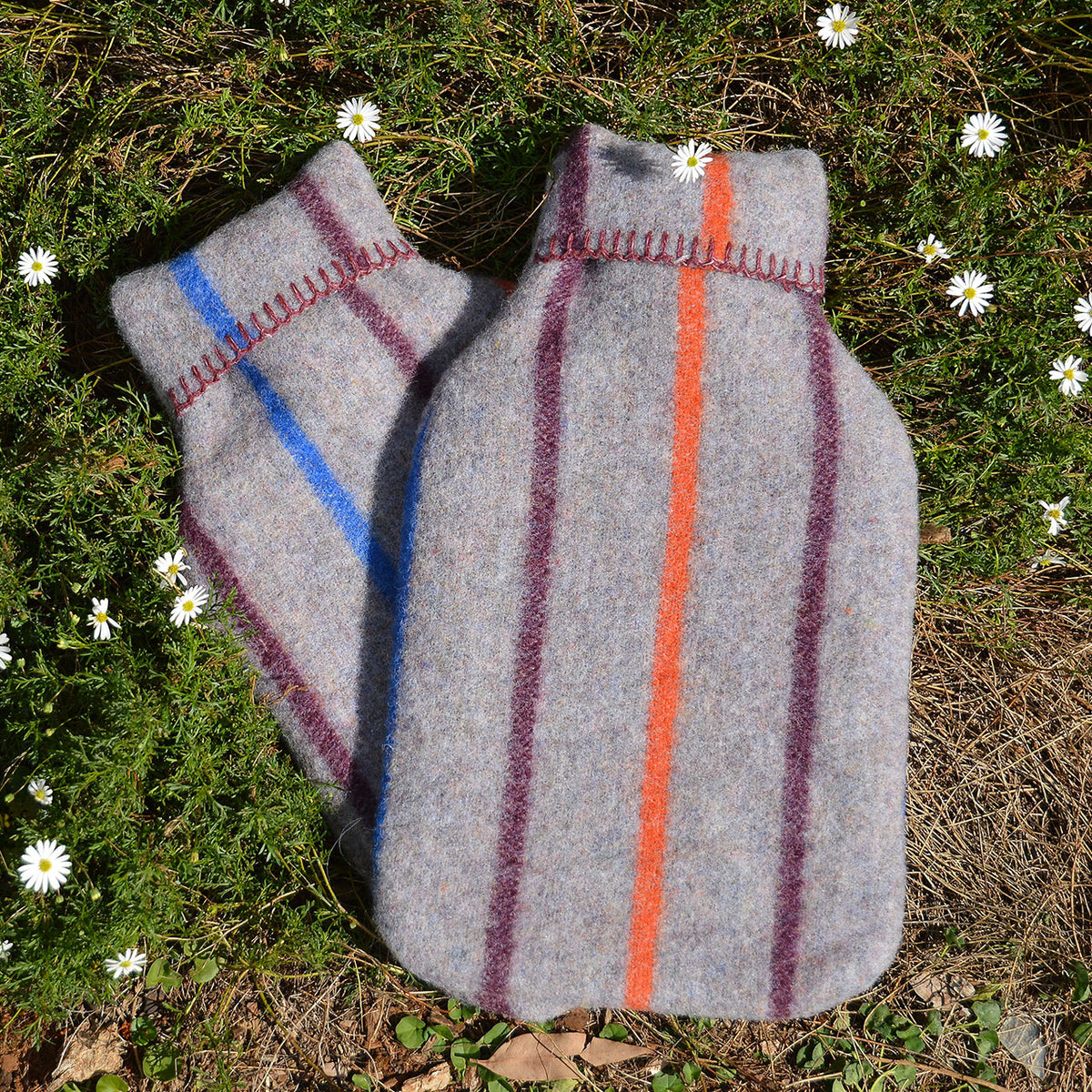 Hot Water Bottle with 50/50 Recycled/Virgin Wool Cover - Vintage Stripes