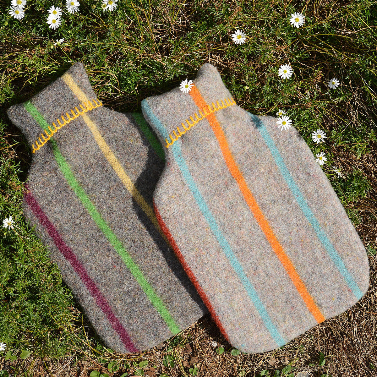 Hot Water Bottle with 50/50 Recycled/Virgin Wool Cover - Vintage Stripes