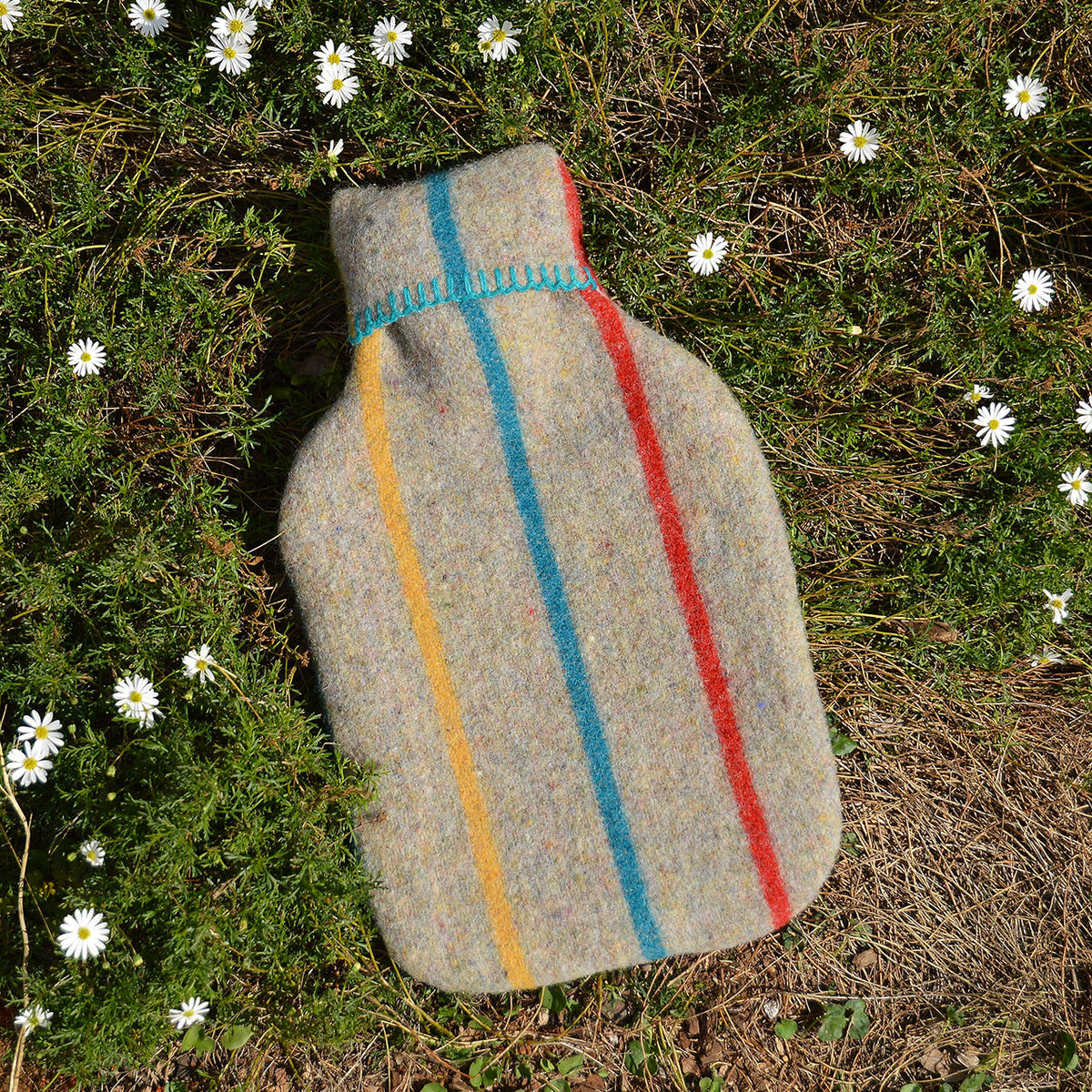 Hot Water Bottle with 50/50 Recycled/Virgin Wool Cover - Vintage Stripes