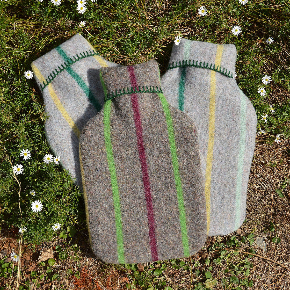 Hot Water Bottle with 50/50 Recycled/Virgin Wool Cover - Vintage Stripes