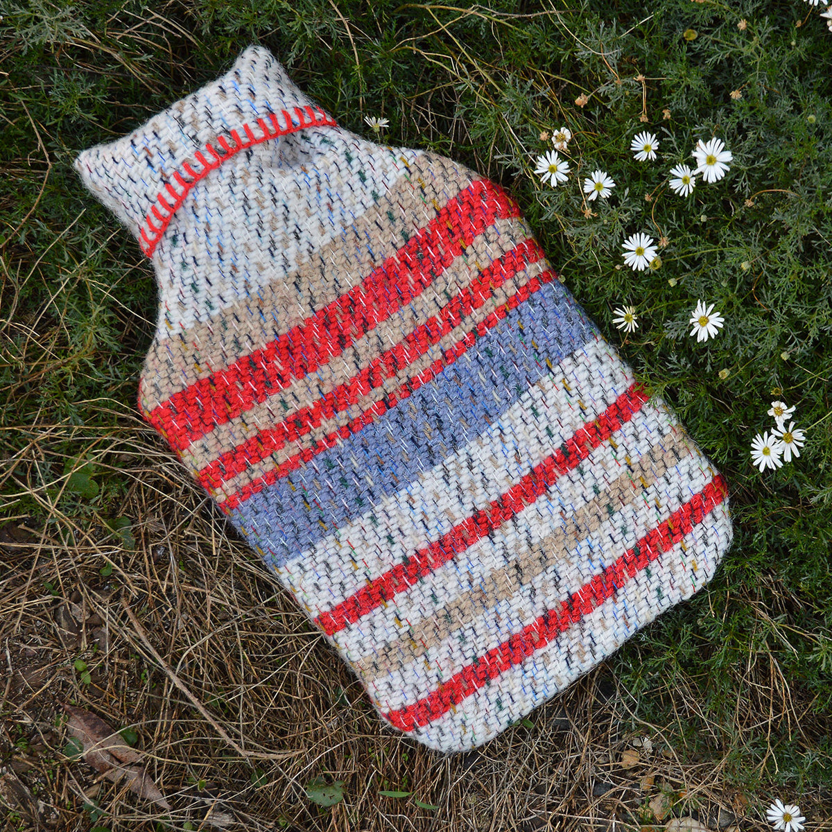 Hot Water Bottle with Plaid 100% Recycled Wool Cover