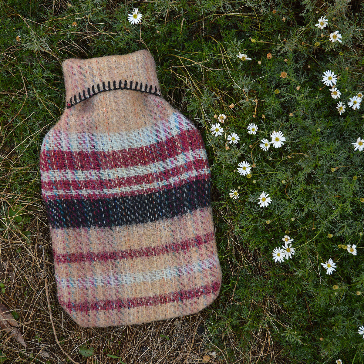 Hot Water Bottle with Plaid 100% Recycled Wool Cover
