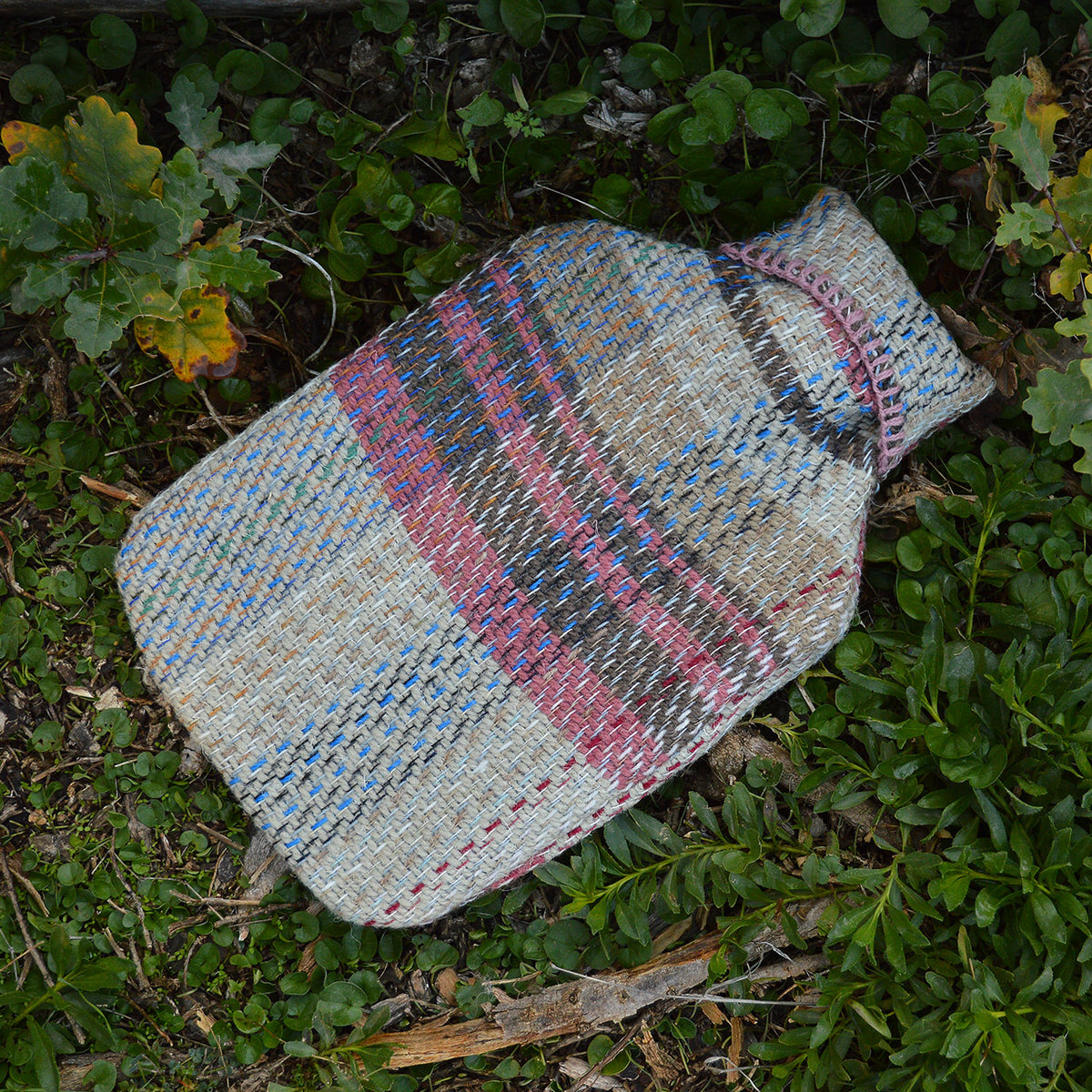 Hot Water Bottle with Plaid 100% Recycled Wool Cover
