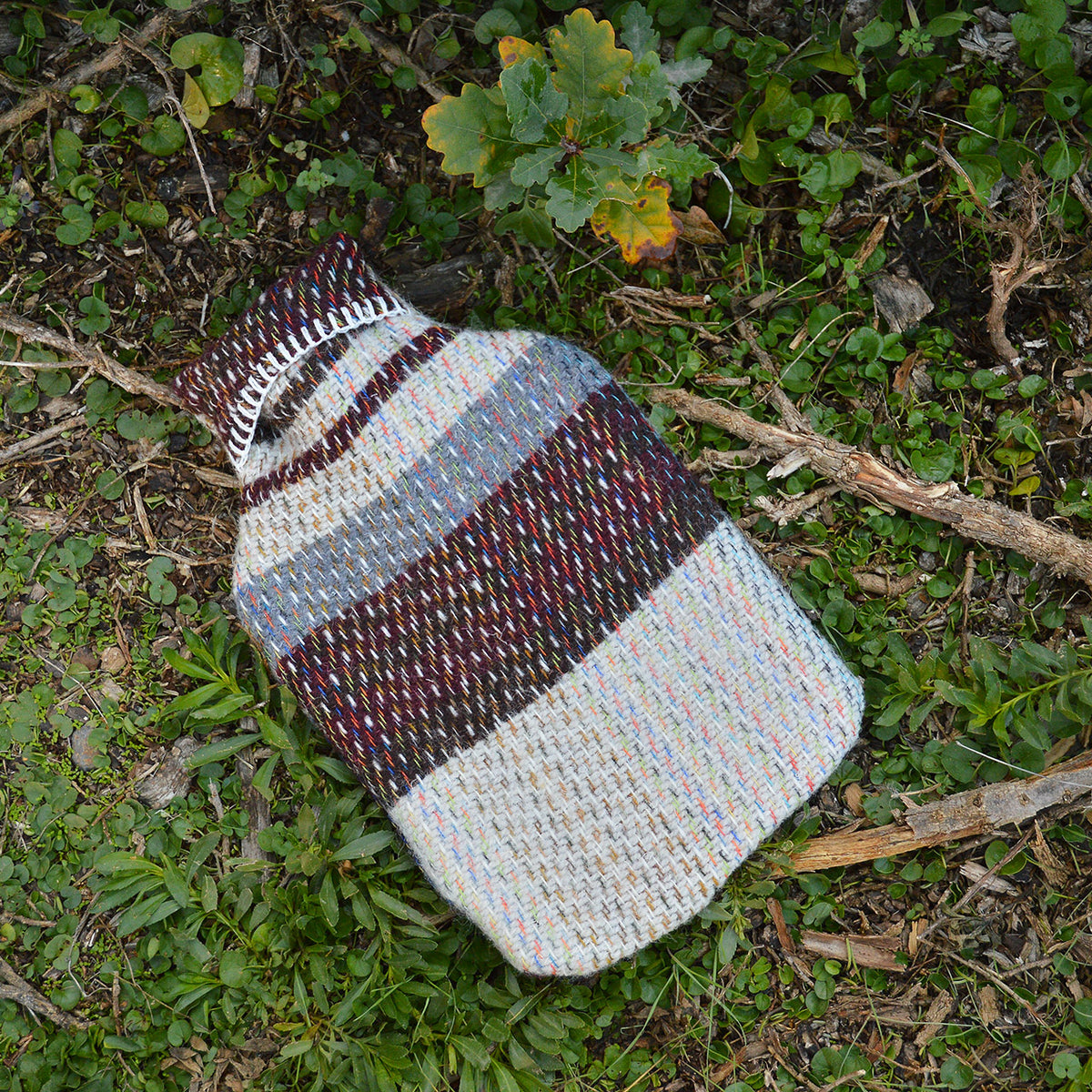 Hot Water Bottle with Plaid 100% Recycled Wool Cover