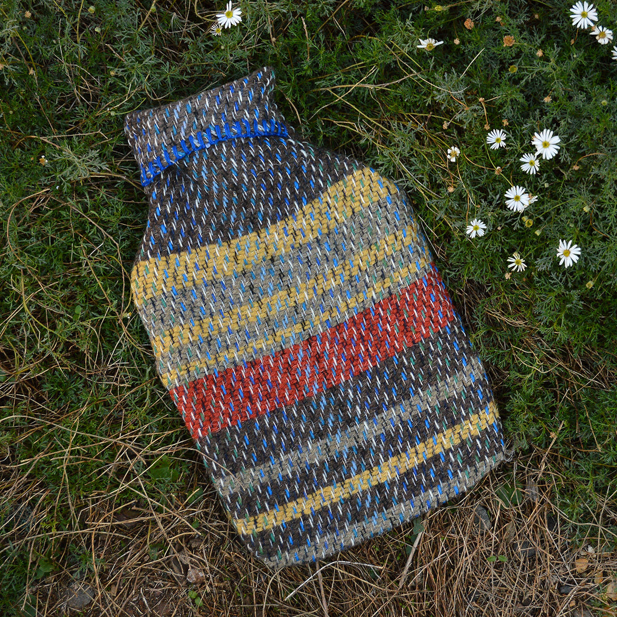 Hot Water Bottle with Plaid 100% Recycled Wool Cover