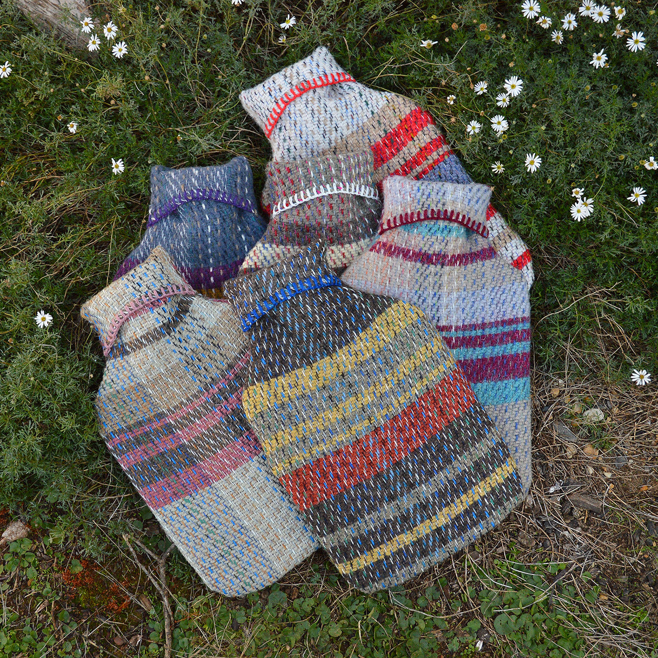 Hot Water Bottle with Plaid 100% Recycled Wool Cover